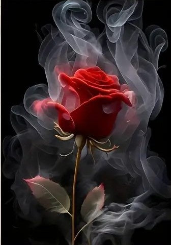 Red rose out of smoke