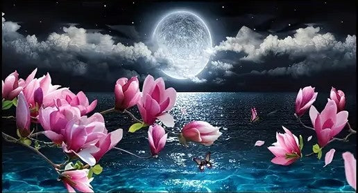 Pink flower in moonlight