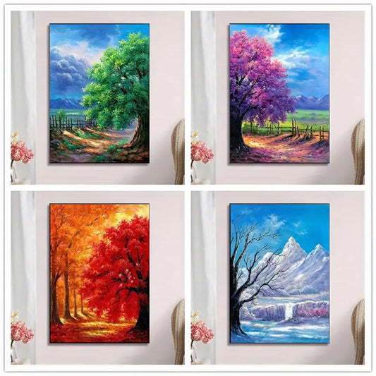 Set of FOUR Diamond painting kits. Seasonal trees