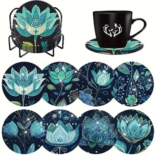 Coasters - 8pc - Blue flower