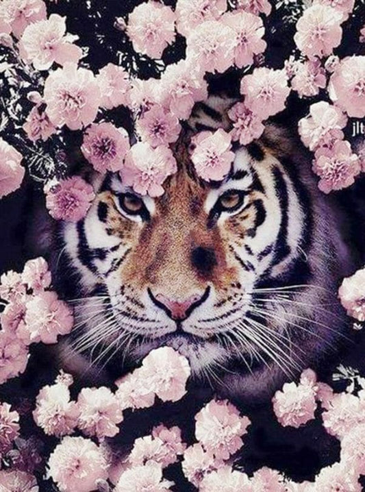 Tiger in pink roses