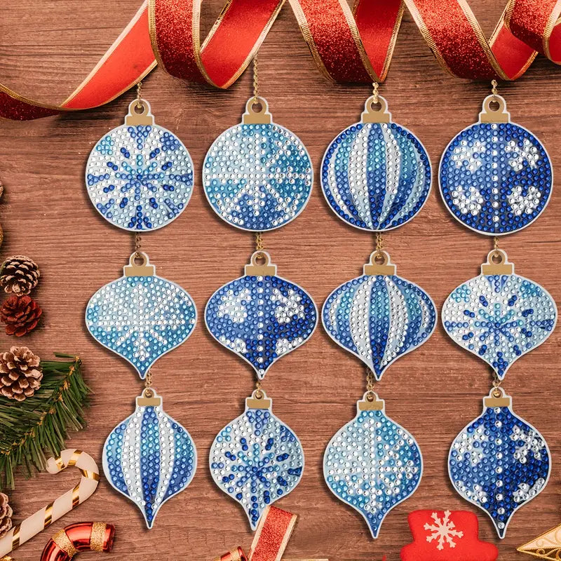 Blue and white ornament/ keyrings - 12pc