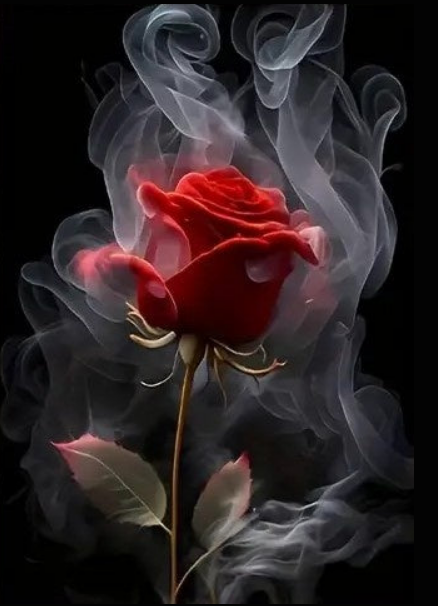 Red rose out of smoke