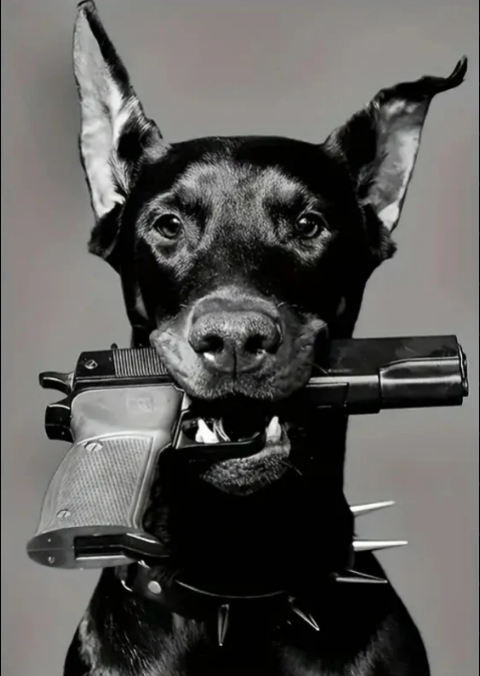 Dog with gun