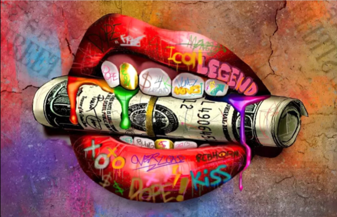 Lips with roll of cash Diamond Dot