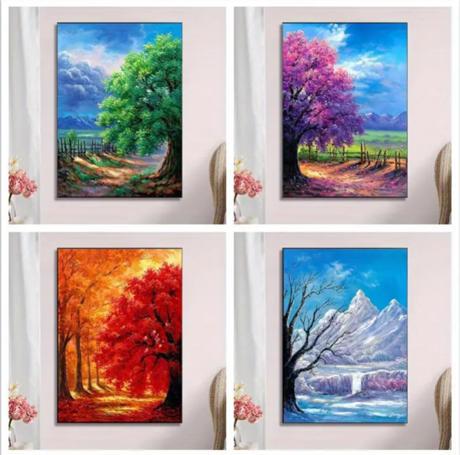 Set of FOUR Diamond painting kits. Seasonal trees