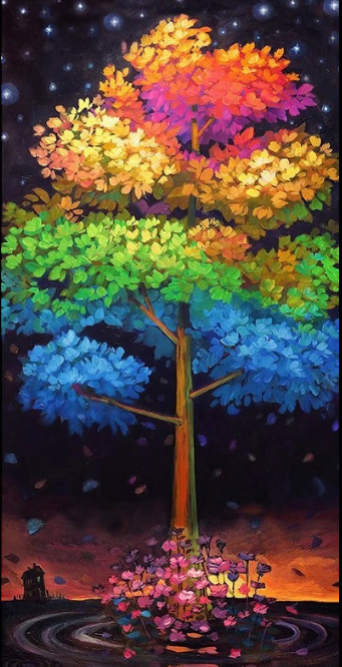 Colourful tree at night