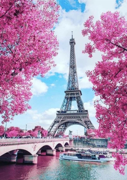 Pink trees and Eiffel tower