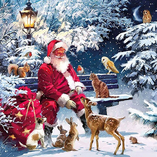 Santa Sitting With Reindeers 40x40cm